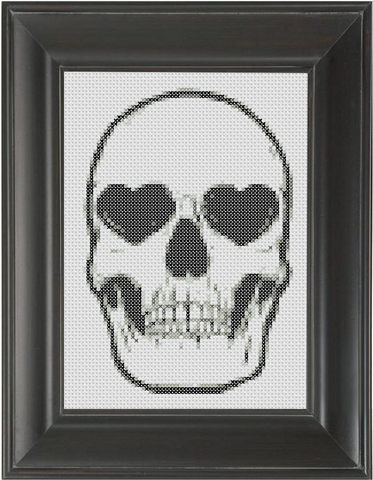 Skull with Heart Eyes - Cross Stitch Pattern Chart
