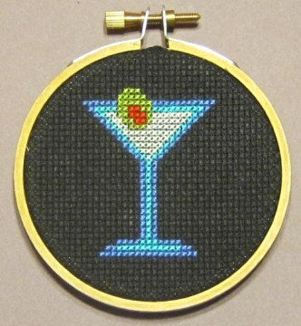 Martini Threezle - Cross Stitch FINISHED PIECE