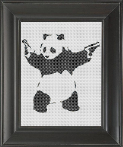 Panda With Guns BW - Cross Stitch Pattern Chart