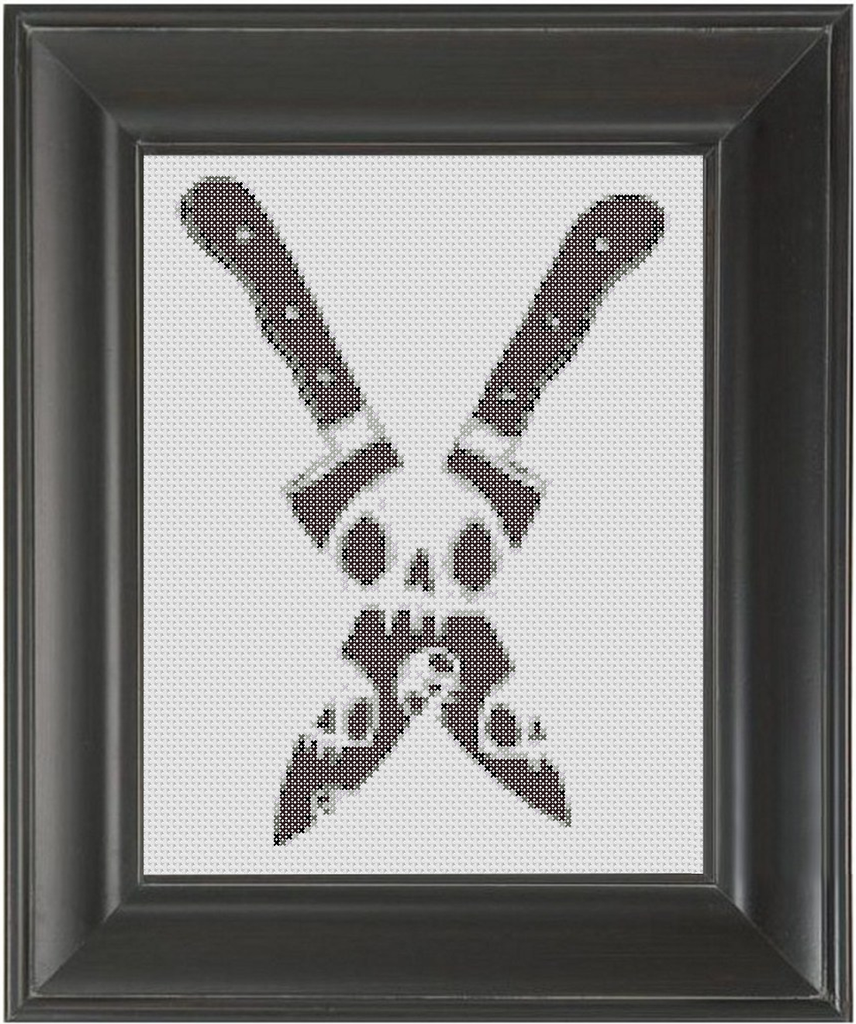 Skull Knives BW - Cross Stitch Pattern Chart